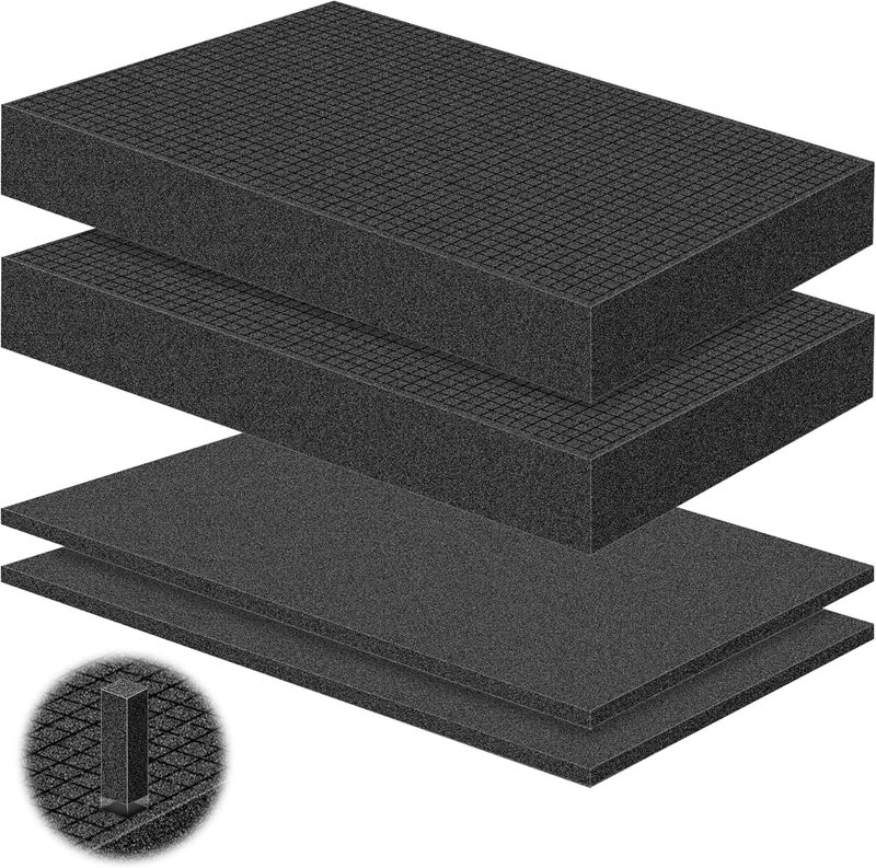 ToLanbbt 4P Pick and Pluck Pre Cubed Foam, 2 Size Customizable Pick Apart Foam Polyurethane Sheets Insert, Pre Cutted Case Foam Pads for Tool Interlock Box Camera Storage (16x12x0.4 in, 16x12x2 in) - Image 1